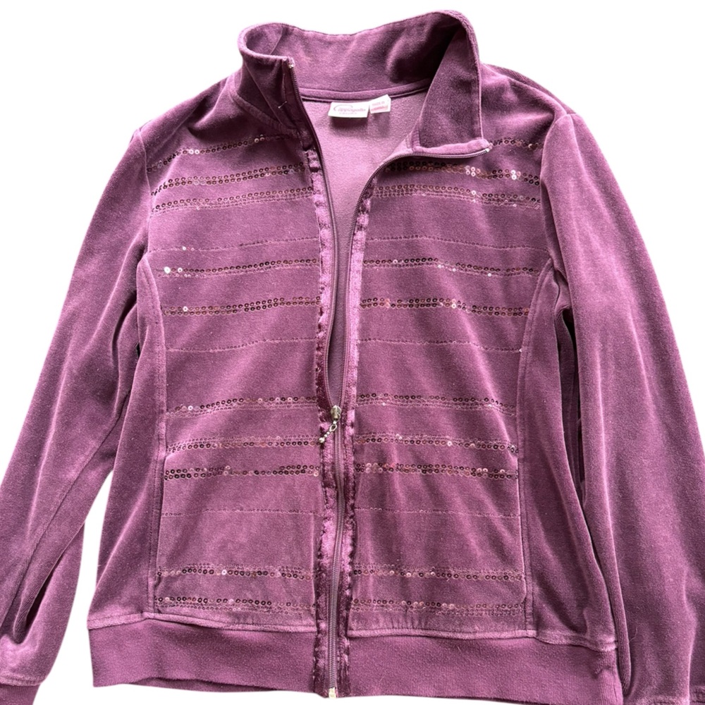 2 piece Cappagallo purple velour, full-zip women's track jacket with pants